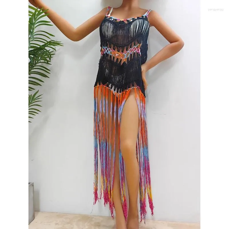 Haak Long Tie Dye Fringe Hollow Beach Cover-ups Sexy Women Bikini Siwmear Bathing Suite Cover Up Wear