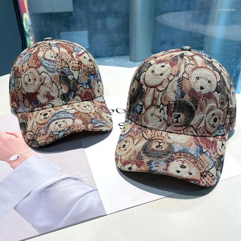 Ball Caps Baseball Cap For Women Kpop Snapback Bear Print Canvas Fashion Peaked Designer Cute Hat Visors Sun Summer Hip Hop