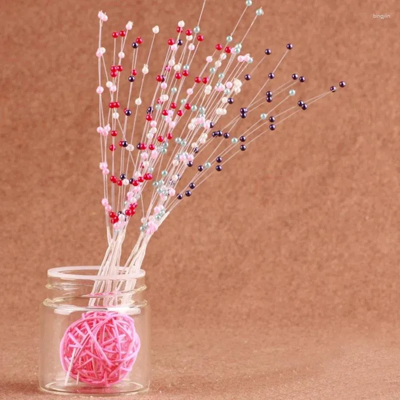 Kwiaty dekoracyjne 20pcs sznurek fałszywe patyki perłowe na przyjęcie weselne bukiety ślubne białe koralikowe ręcznie robione kwiat koraliki