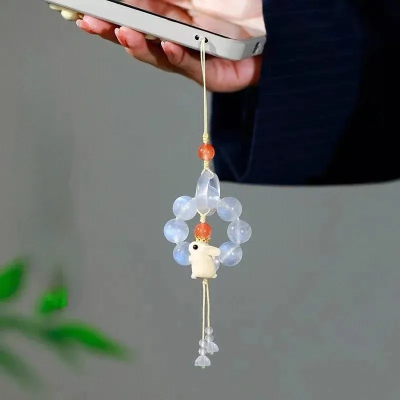 Basit sevimli küçük tavşan anahtarlık yaratıcı anti-kayıp cep telefonu kordon kızlar moda çantası kolye
