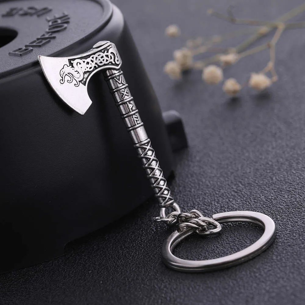 Valknut Triquetra Axe Pendant Keychain Men Women Vintage Keyring Compass Celtics Knot Wicca Viking Jewelry For Bag