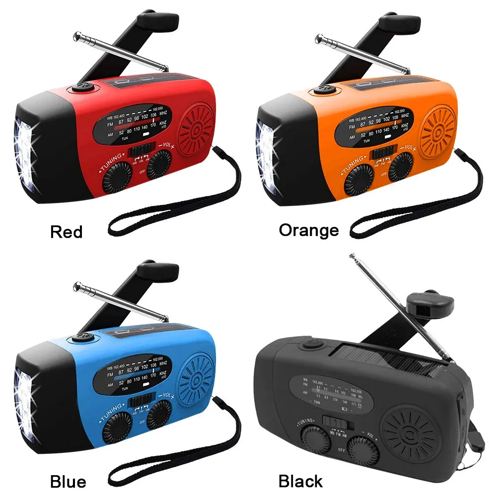 2000mah Emergency Hand Crank Radioväder med LED -ficklampa Portable Mobiltelefonladdare 240506