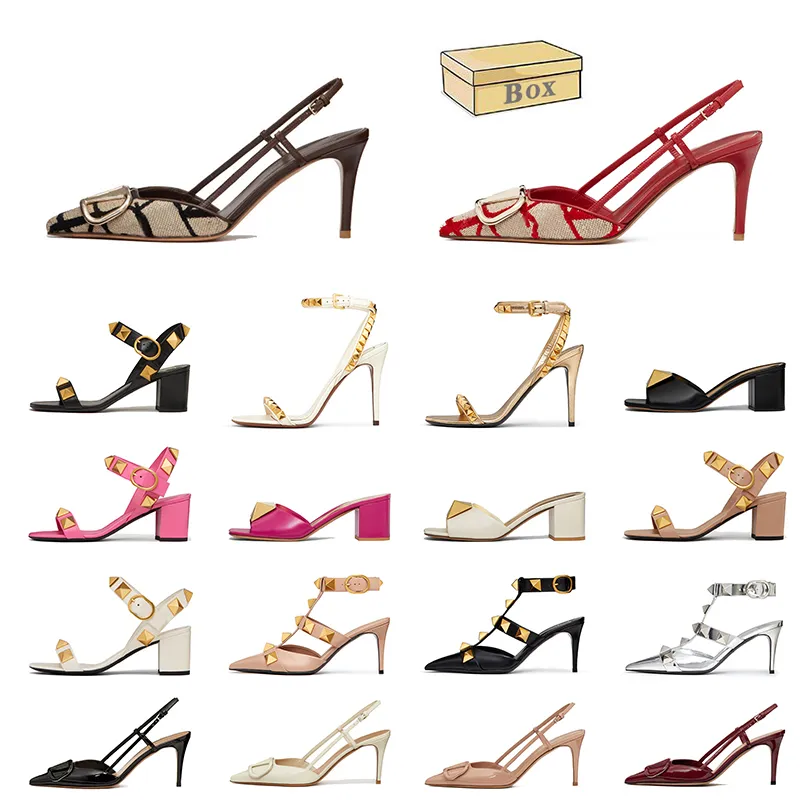 Talons de createurs cloutes rivets pour femmes echantillonnages elegants en noir rose argent nude