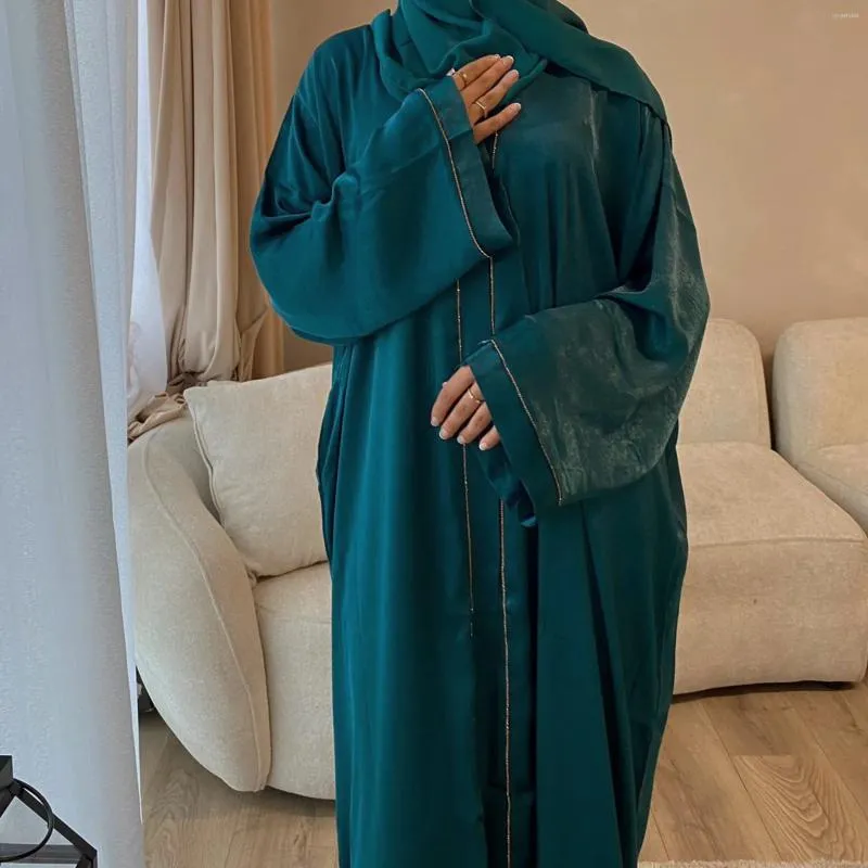 Ubranie etniczne satyna otwarta Abaya Kimono muzułmańska sukienka zwykła Abayas dla kobiet Dubai elegancki indyk kaftan hidżab szatę Ramadan Eid Islamski