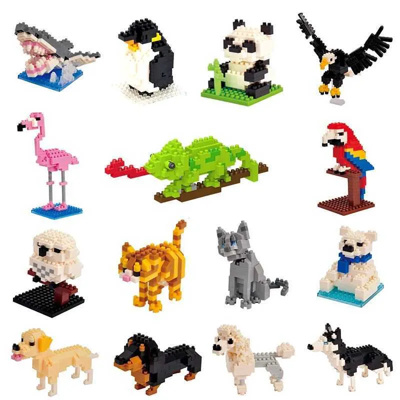 Outros brinquedos Childrens Toy Mini Block Block Mini Brick Eagle Moose Dog Cat Bird Animal 3D Modelo Bag Childrens Educational Toy S245163 S245163