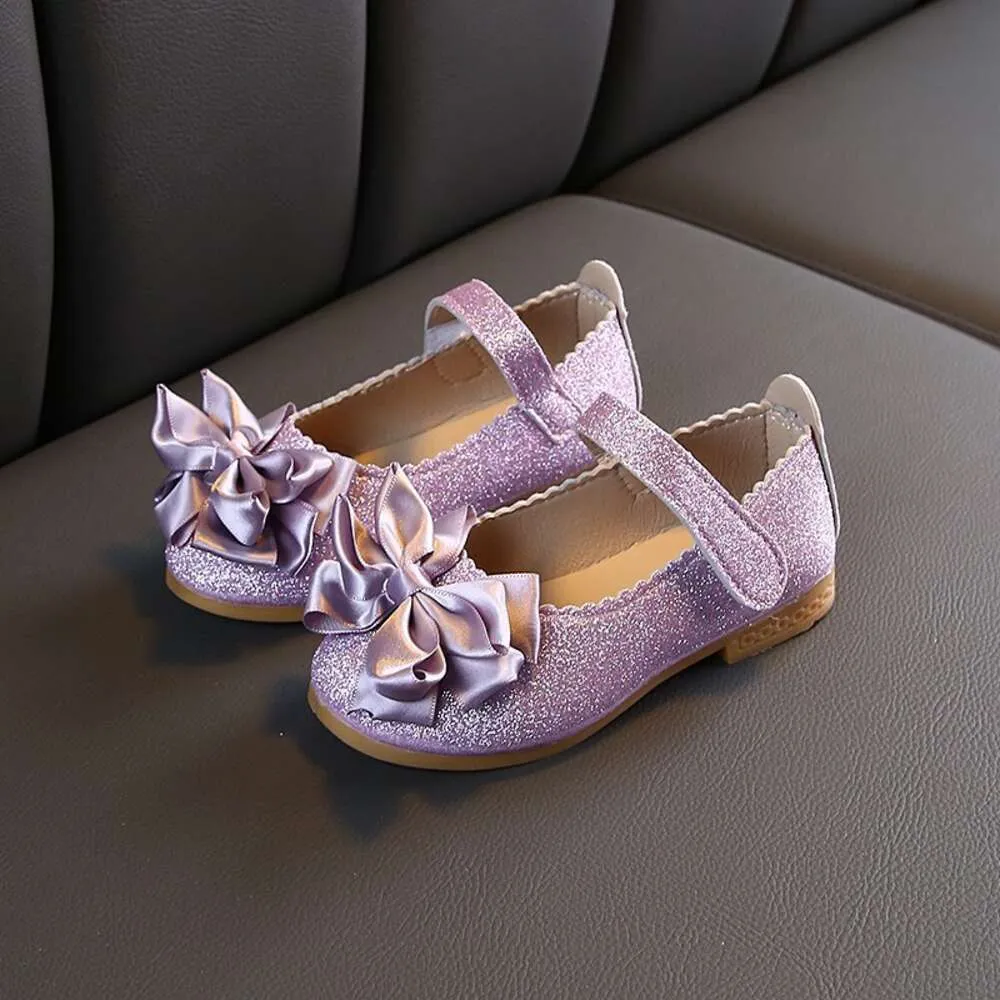 Flowers Children Leather Sequins Purple Gold Princess for Kids Baby Little Girls Party Wedding Shoes New 2022 L2405 L2405