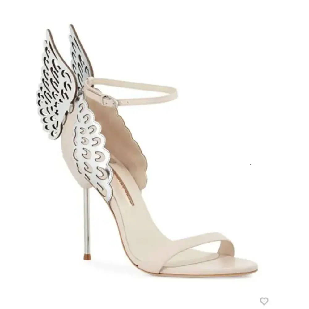 Dames gratis high 2024 Verzending lederen hakken bruiloft sandalen gesp geworden Rose massieve vlinder ornamenten Sophia Webster schoenen naakt Hollow Out Wing D A096