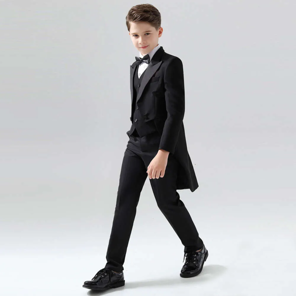 Bambini formale 007 smoking nero abito da sposa abbigliamento floreale boys da sera serata di fotografia di compleanno costume da regalo di compleanno