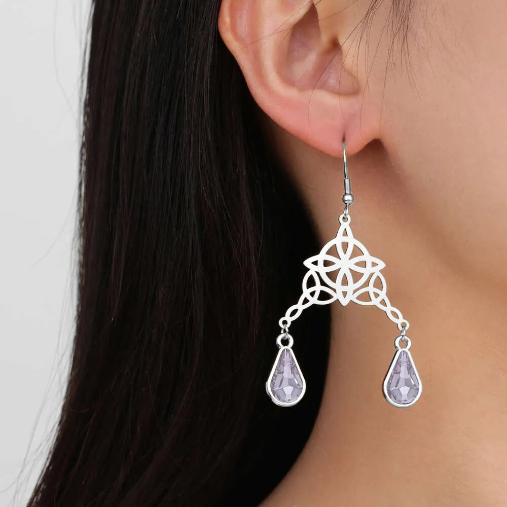 Irish Celtic Witch Knot Drop Earrings Stainless Steel Crystal Pendant Vintage Viking Amulet Jewelry Valentine's Day Gifts