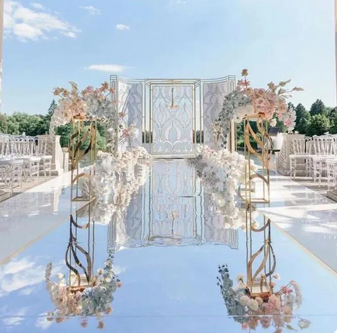 Luxury 1 à 2,4 mètres de large thèmes blancs centres de mariage de mariage miroir coureur d'allée de tapis pour décoration de fête sur scène