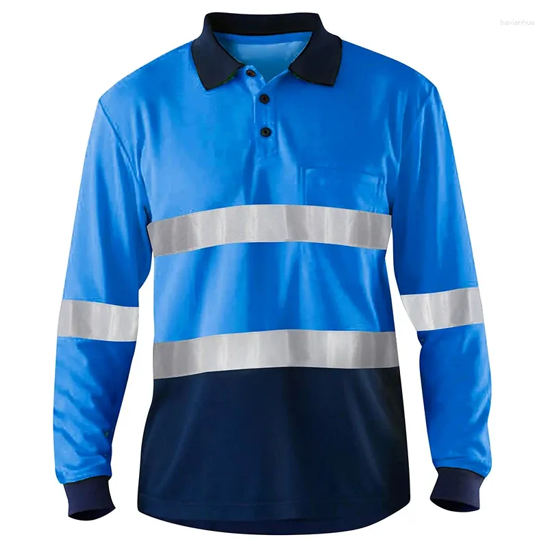 Hi-Vis Long-Sleeve Men's Reflective Polo Shirts for Construction Work