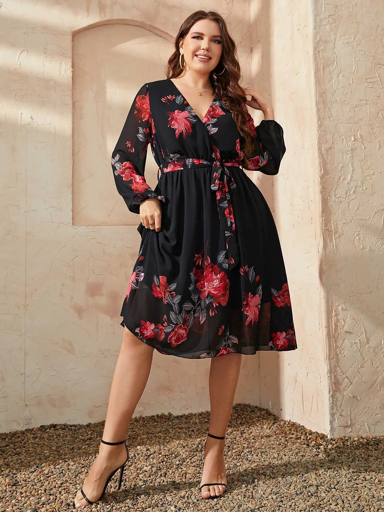 Womens Dresses Size 16 Casual Dresses Floral Print V Neck Midi