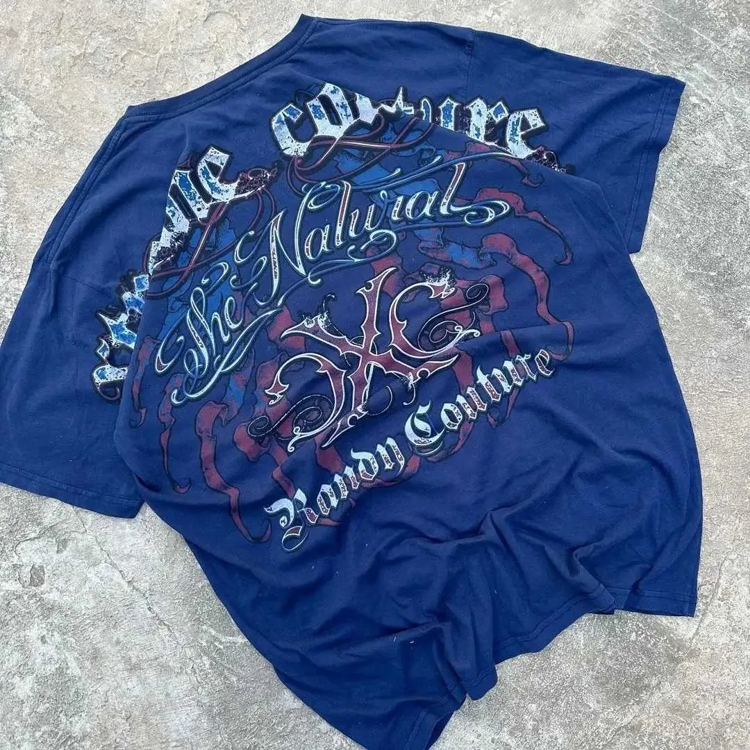 Men's T-Shirts US flag mens oversized printed T-shirt with new skull pattern blue sports shirt Y2K street trend rap hip-hop clothing Q240515