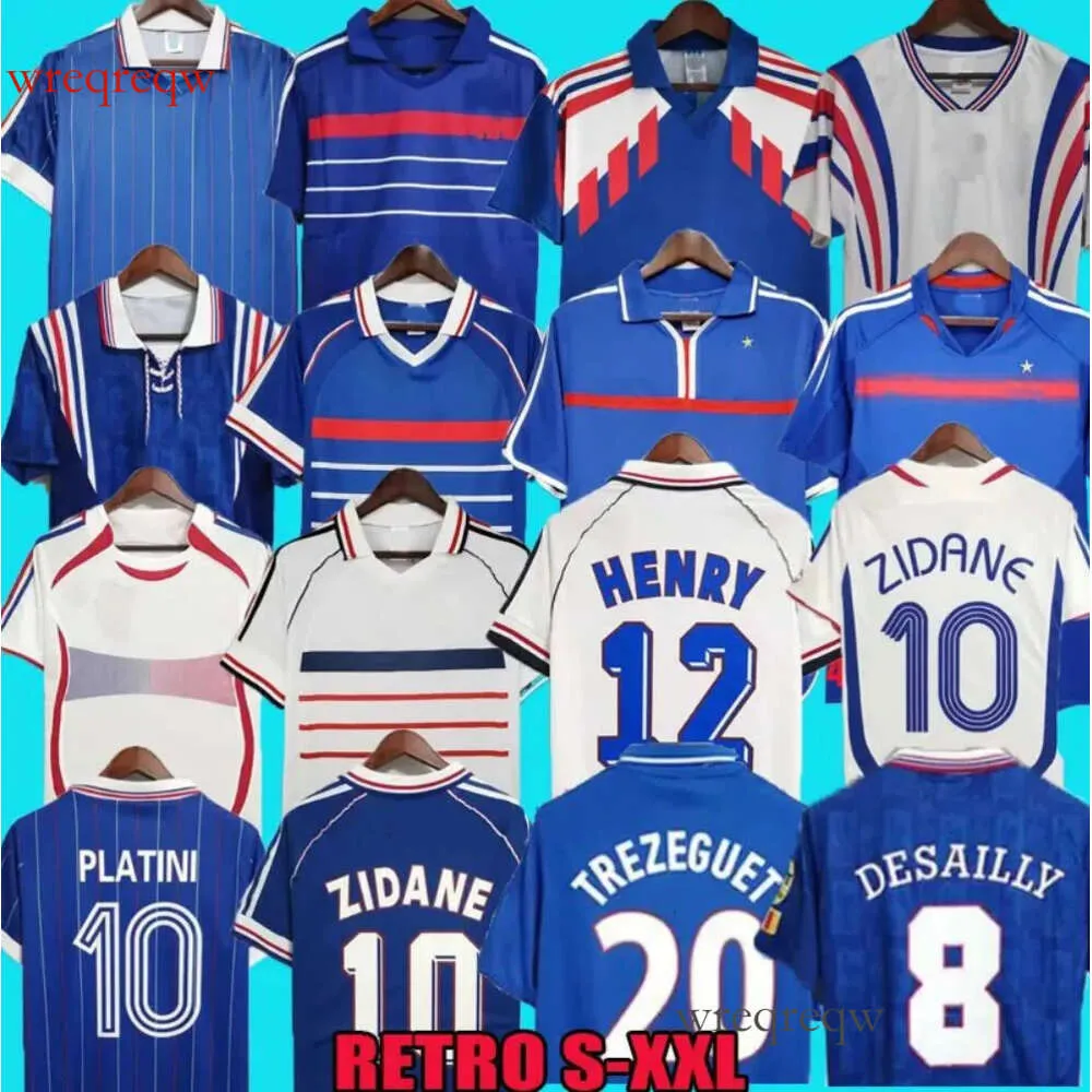 1998 frnchS Retro Soccer jerseys 1982 84 86 88 90 96 98 00 02 04 06 ZIDANE HENRY MAILLOT DE FOOT REZEGUET Football shirt french club Classic Vintage Jersey