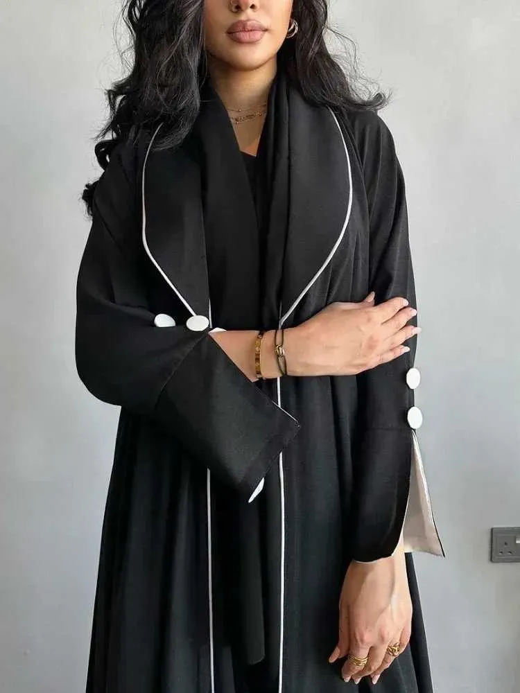 Ethnic Clothing Elegant Button Split Slve Muslim Abaya for Women Abayas Maxi Vestidos Morocco Kaftan Turkey Arabic Long Robe 2023 T240515
