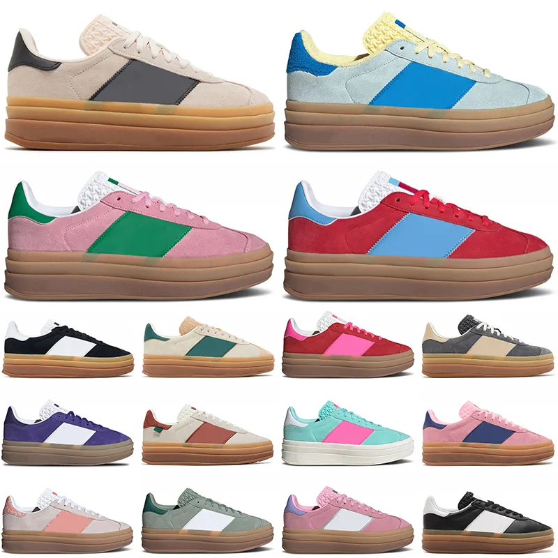 Djärv plattformsdesigner casual skor grädde cellegiat grön rosa gummi vit svart kvinnor sporttränare toppkvalitet mode mocka läder tallriksform sneakers kvinna