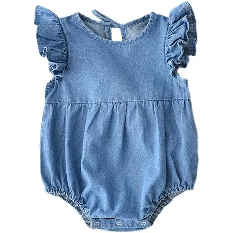 Rompers Summer Fashion Thin Denim新生服快適でソフトガールの赤ちゃんジャンプスーツD240516