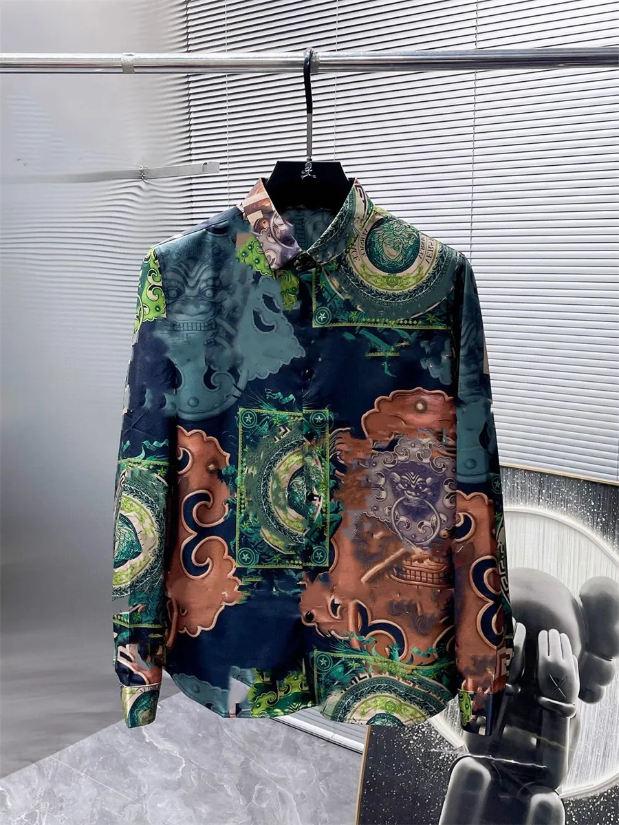 Top fashion summer men's shirt full print long sleeve shirt custom woven twill fabric every day with European size M-3XL