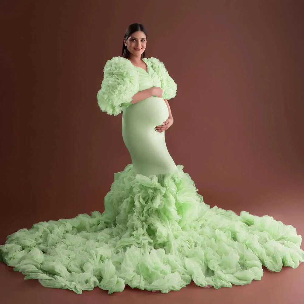 Mermaid Robe Photo Shoot Dress Shower de bebê Vestidos de maternidade para Babysher -Shower