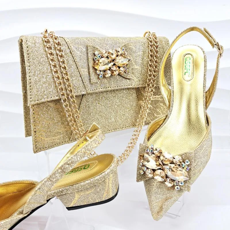 Nigerian Elegant Mother Style Gold Prom Shoes With Gold Crystal Low Heel And Three Dimensional Capacity Bag For Womens Commuting From Peiruu 77.77 DHgate.Com