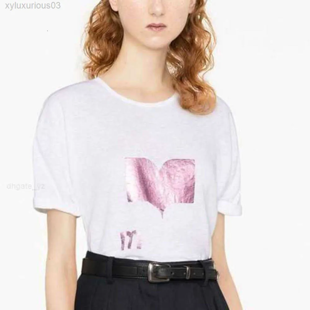 23SS Isabel Marant Women Designer Tshirt Fashion Letter Sequin Printing Straight Tube Casual Pullover Sports Beach Tees Kortärmad T-shirt