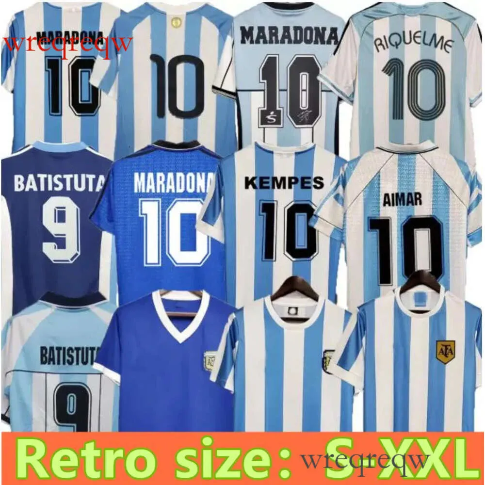 Retro 1986 Argentina Soccer Jersey Maradona Caniggia 1978 1996 Koszulka piłkarska Batistuta 1998 Riquelme 2006 1994 Ortega Crespo 2014