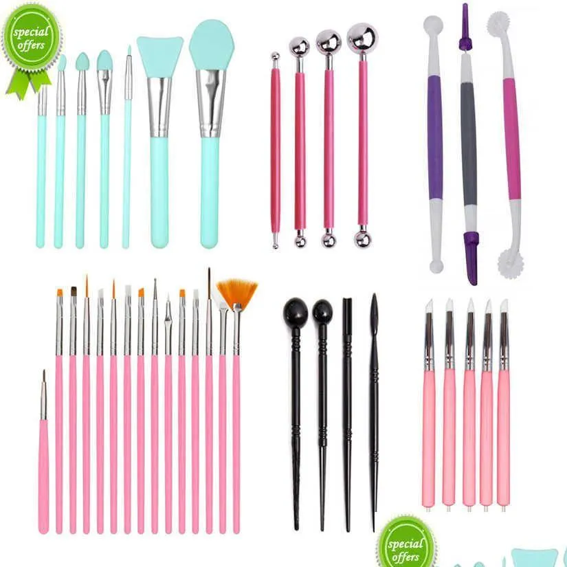 Moules de cuisson Nouveau 3/4/5/6/7/8/15pcs Cake Brush Flower Modeling Tools Ball Tool