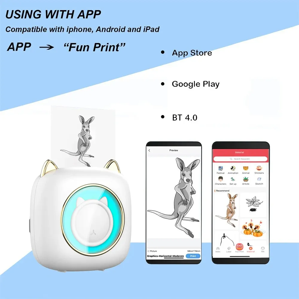 Mobiler Thermodrucker - Bluetooth Mini Printer 200 DPI