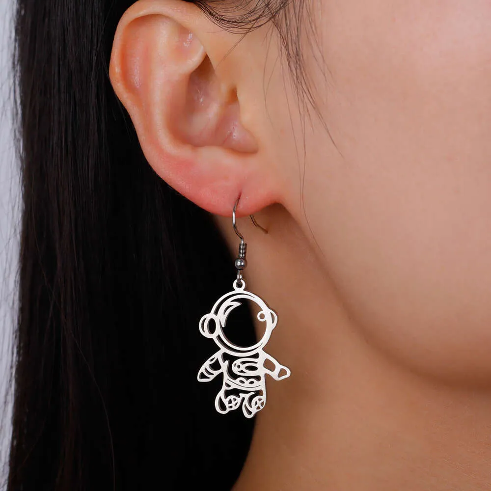 Astronaut för kvinnor rostfritt stål ihåligt söta kosmonauthänge hänger örhängen dröm smycken födelsedagspresent