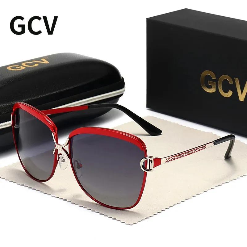 GCV Polarized Ladies Sunglasses Sun Gradient Lens Round Sun Glasses Square Brand Luxo Oculos Lunette de Soleil Femme 240515