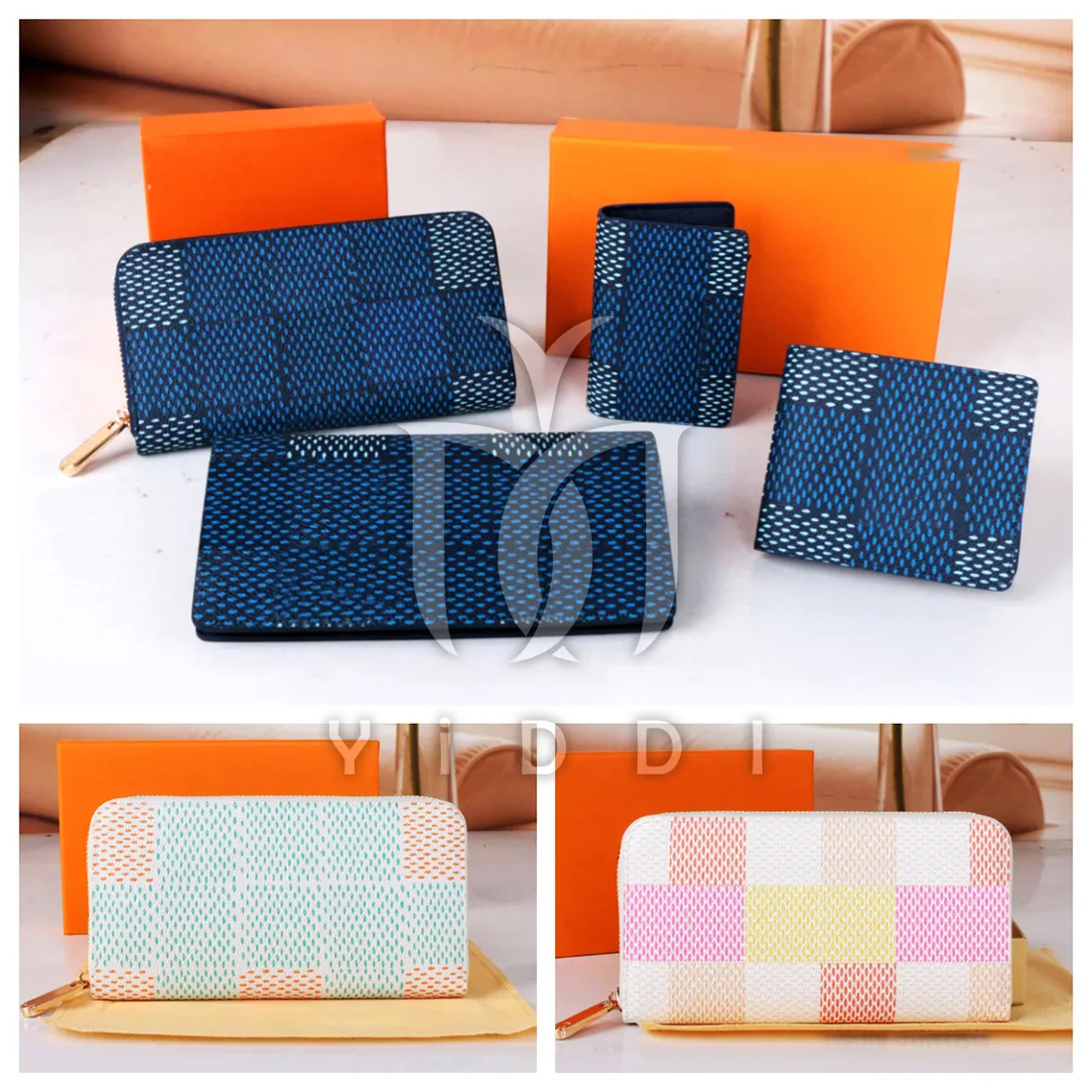 10A KVALITET Luxury Women's Wallet Designer Cards Holder Purses Long Zipper Plånbok Kvinnor Fashion Folorful Plaid Plånbok Koppling ID Kreditkort Holder Folding Plånbok