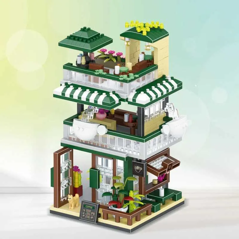 4 In 1 Mini City Street View Architecture House Blocks Toys Set With Coffee And Flower Shop Dessert House Music Bar And Childrens Gifts WX From Cgrfferr 5.31 DHgate.Com