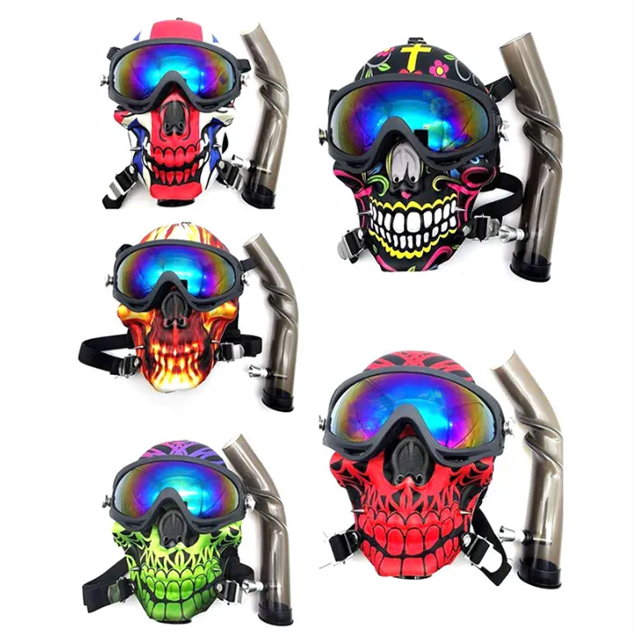 Skull Gas Mask Hookah Pipes Akrylglas Bongs Silikon Vatten Rör Skull Huvudvatten Rök Silikonmask Tillbehör Verktyg