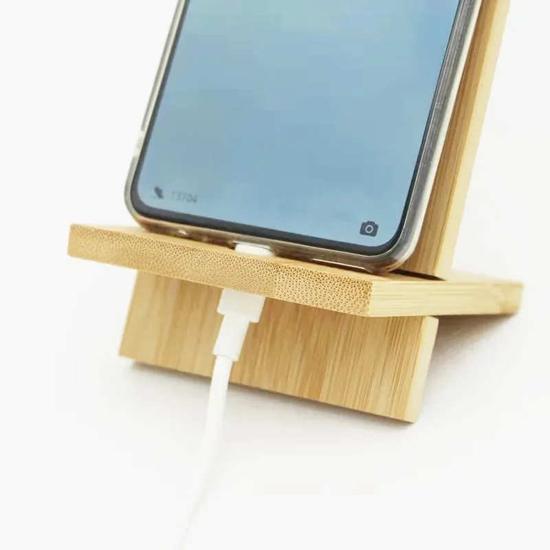 Bamboo Cell Phone Stand for Desk with Charging Hole, Removable Wooden Phone Holder Tablet Stand Wood Desktop Dock Cradle