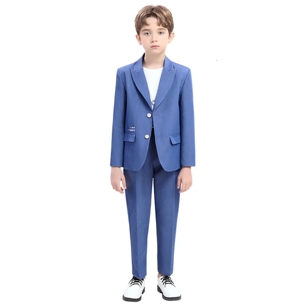 子供の夏のハンサム写真スーツ男の子ジャケットパンツネックレス3PCSセレモニータキシードドレスキッズバースデーパフォーマンスコスチューム