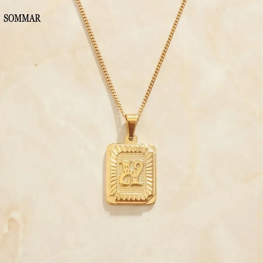 SOMMAR Vintage Love Gold color necklaces pendants for women men Letter k square card choker floating charms 240511