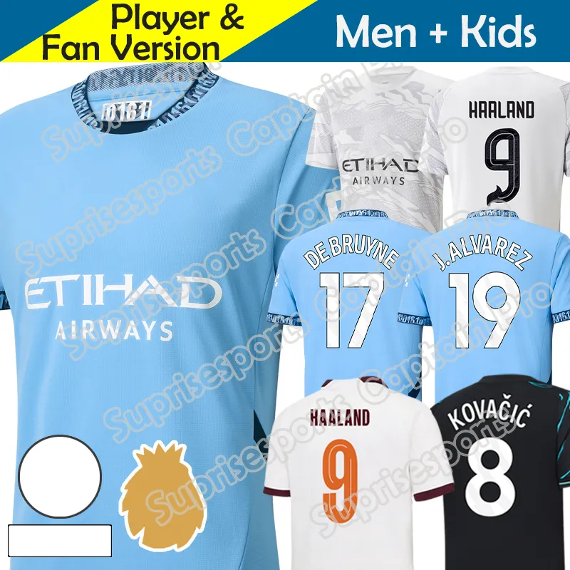 23 24 25 İnsan Şehirleri Futbol Forması Haaland de Bruyne Kids Kit 2024 Evde 3. Kaleci Oyuncu Versiyonu Futbol Gömlek Eğitimi Erkek Kadınlar Grealish Foden Artı Boyut 4xl