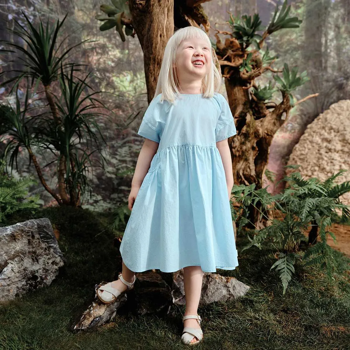 Cotton Summer Dresses for Girls Solid Color Holiday Style Simple Style Girl Clothes