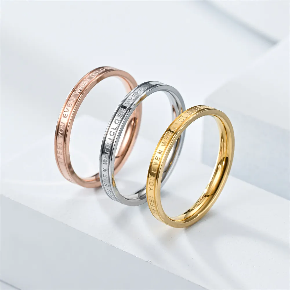 Gold Stainless Steel I Feel You Letter Love Engagement Ring for