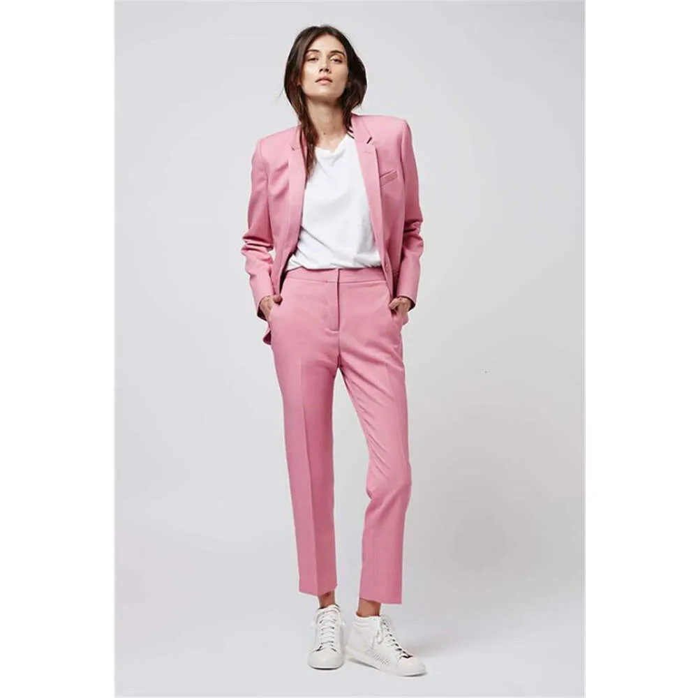 Notch Lapel Tuxedo 2 Piece Set Pink Women Business Suit Female Office Uniform Ladies Pantsuits Custom Made Made