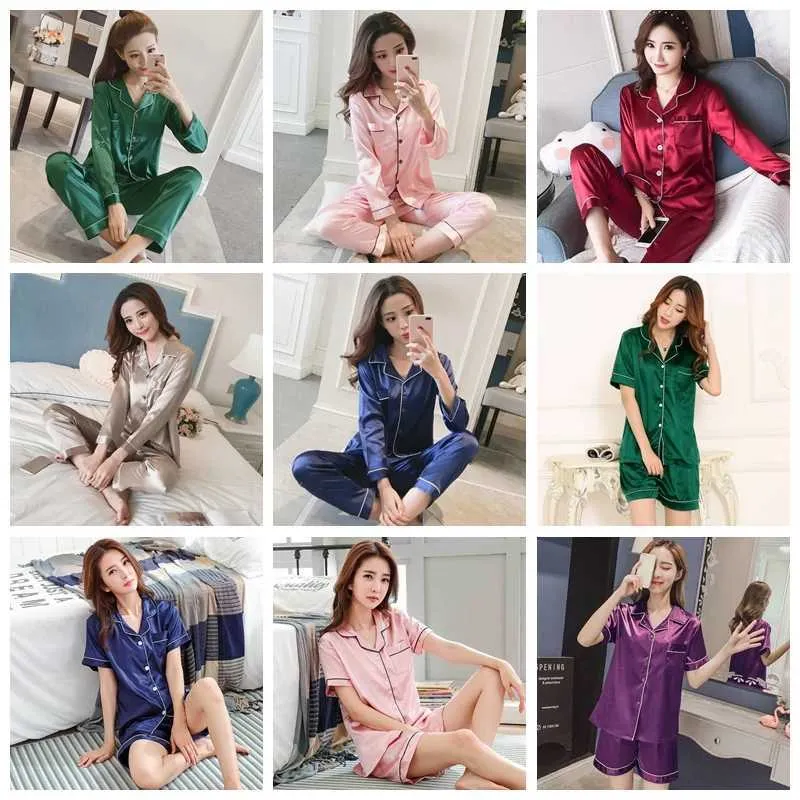 Slaaplounge dames zijden satijnen pyjama set dames tweedelig casual slijtage plus maat d240517