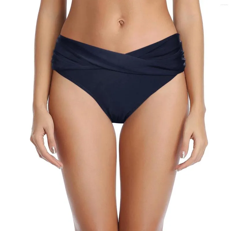 Traje de baño para mujeres traje de baño de mujer Plegado Bikini delantero Bottomal Ruchada Playa de verano Viejo Natación de cintura baja en color sólido