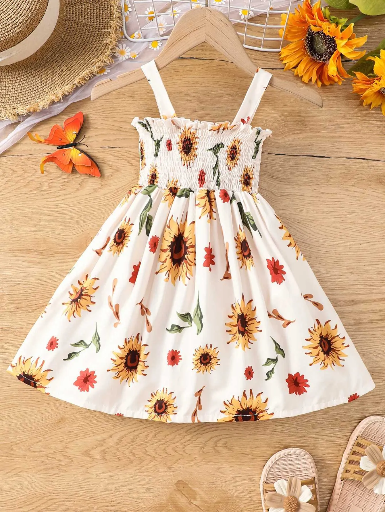 Sundress Sunflower Dress White Ladies Tank Dress Sleeveless Mini