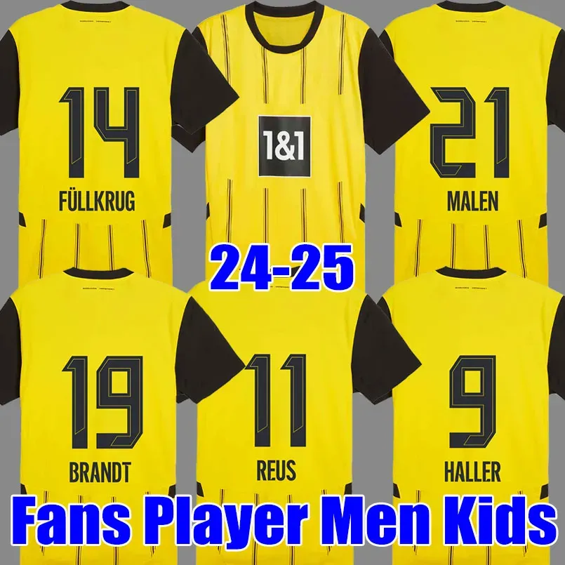 Fans de maillot de football Joueur Haller Reus 24 25 DORTMUND 2024 2025 CHEMPS FOOTBALL BELLINGHAM Men Kids Reyna Brandt Schlotterbeck Adeyemi Moukoko All Black Special