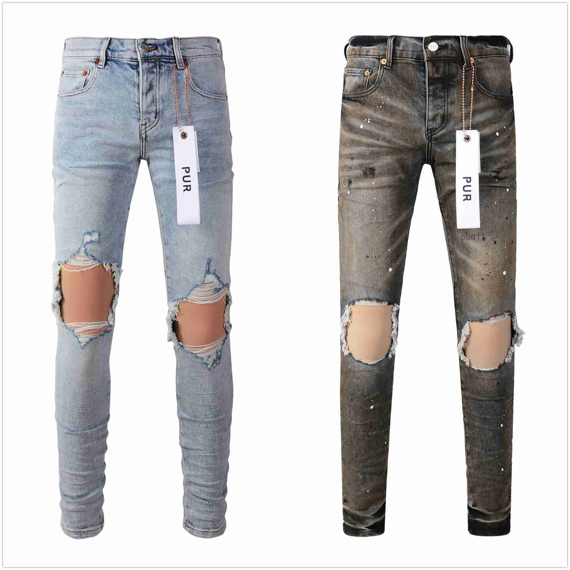 メンズのためのパープルジーンズデザイナー高品質のファッションクールスタイルパンツの不良バイカーブラックブルージャンスリムフィットエラスティックファブリック46H7