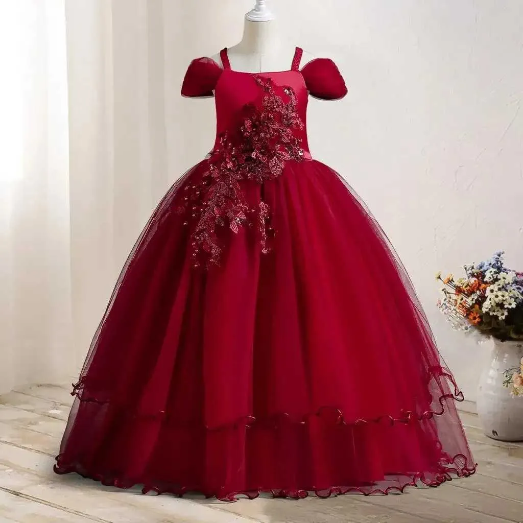 childrens red bridesmaid dresses Girls Red Princess Dress Toddler Birthday Party Dress Baby Girl Fluff –  marryshe main image 1