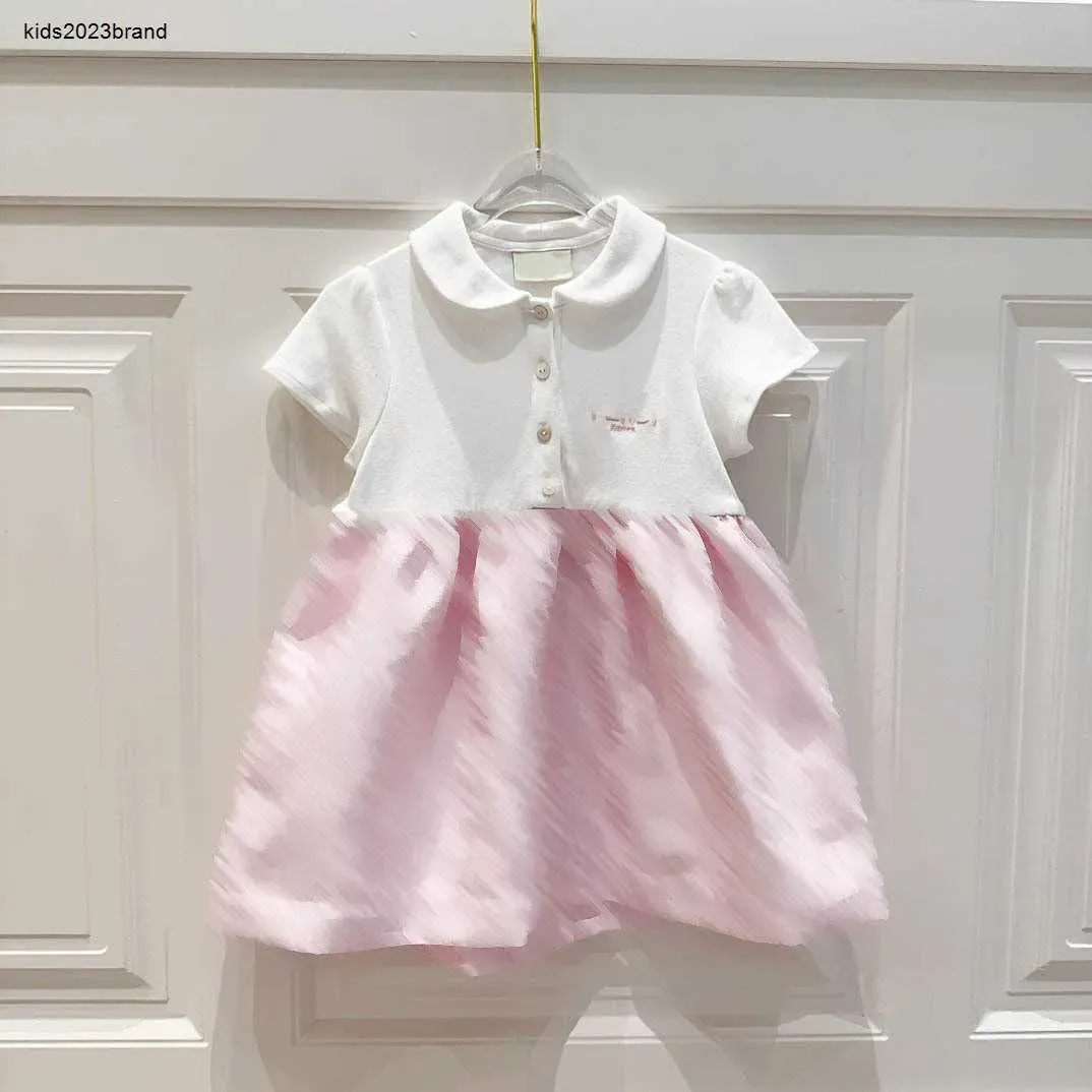 Klänningar ny tjej klänning kort ärm barn lapel rosa kjol storlek 90160 designer baby klänningar brev trycker barn frock jan20