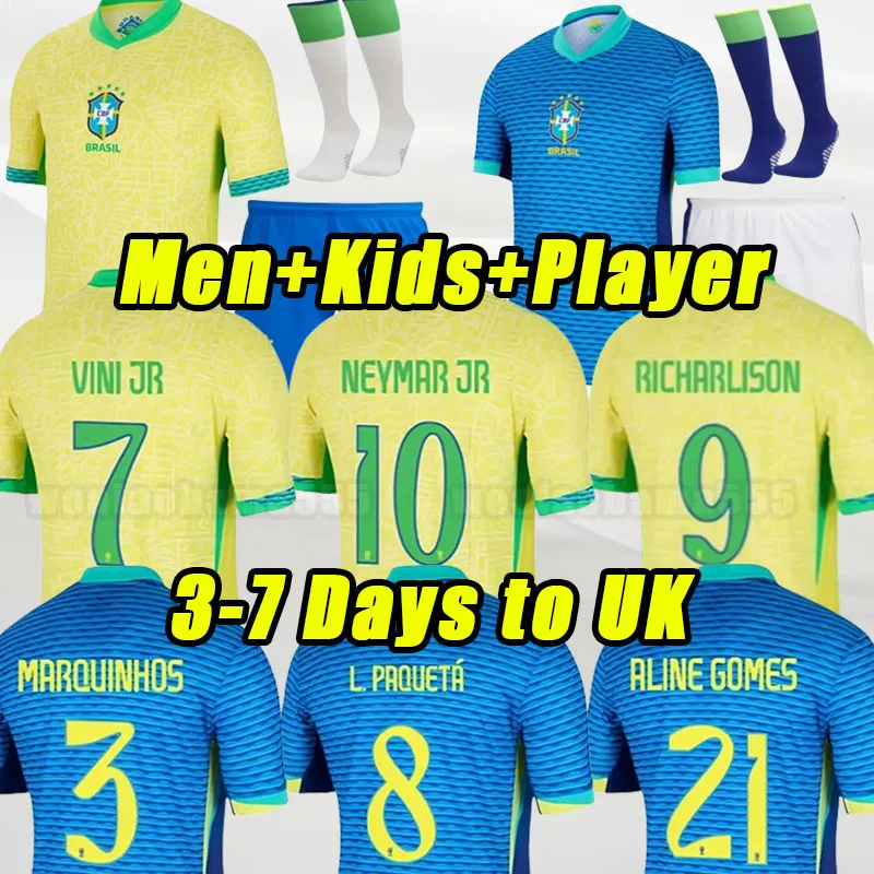 3xl 4xl Brazilis Soccer Jerseys 2024 25 Camiseta de Futbol Paqueta Coutinho Firmino Brasil Maillots Neymar Jr Vini Silva Dani Alves Fans Player Version Home Men Kids