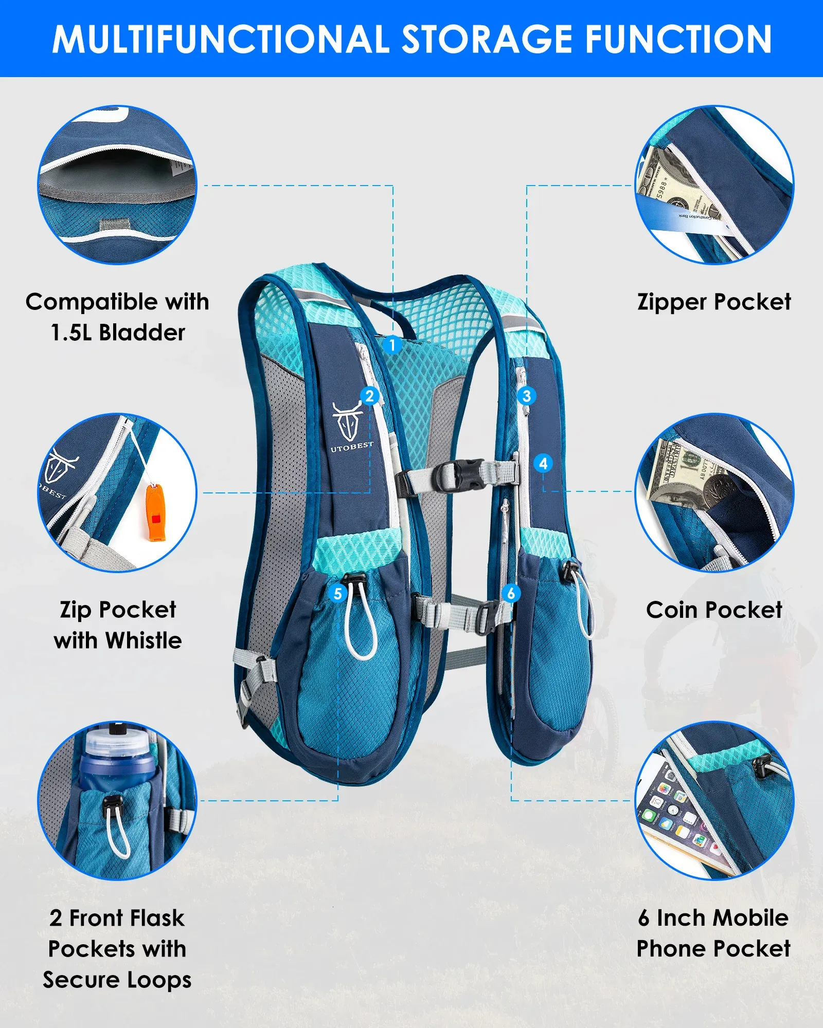 UTO Trail Running Backpack 5L Ultra Lightweight Hydration Vest With 1.5L Water Bladder For Bicycle Marathon Hiking 240517 From 27 42 DHgate