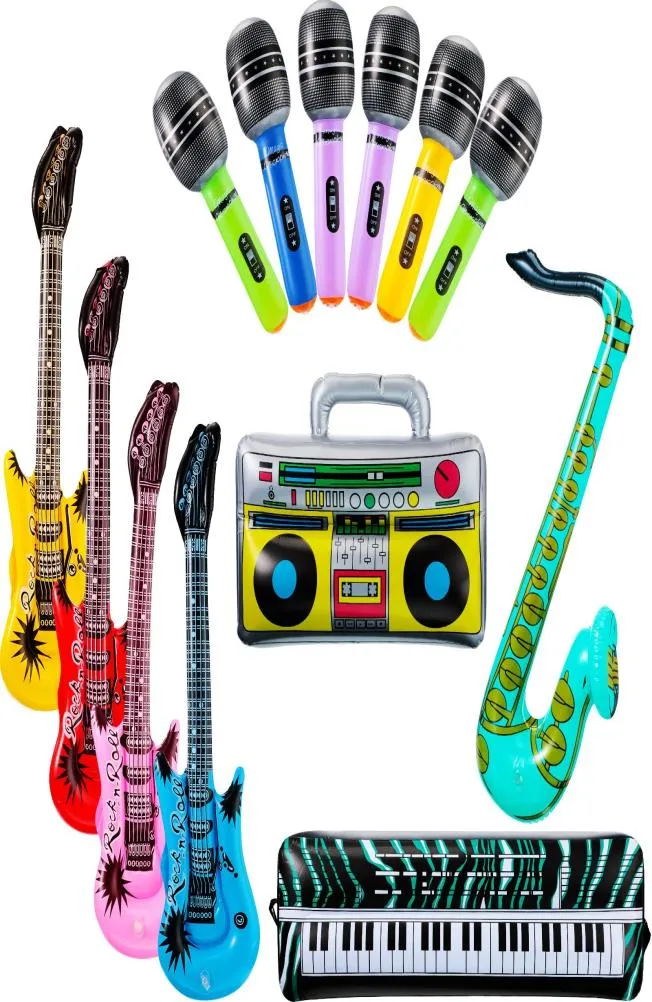 Otros suministros para la fiesta de eventos 13 Pieceslot Inflable Rock Star Juguet Set 1 Radio 4 Guitar 6 micrófonos Saxofón Piano Prop5934272
